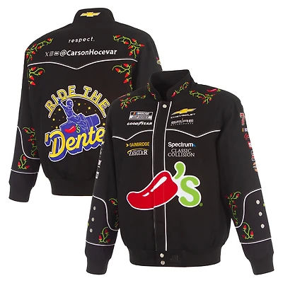 Men's JH Design Black Carson Hocevar 2026 Chili's Full-Snap Twill Racing Jacket