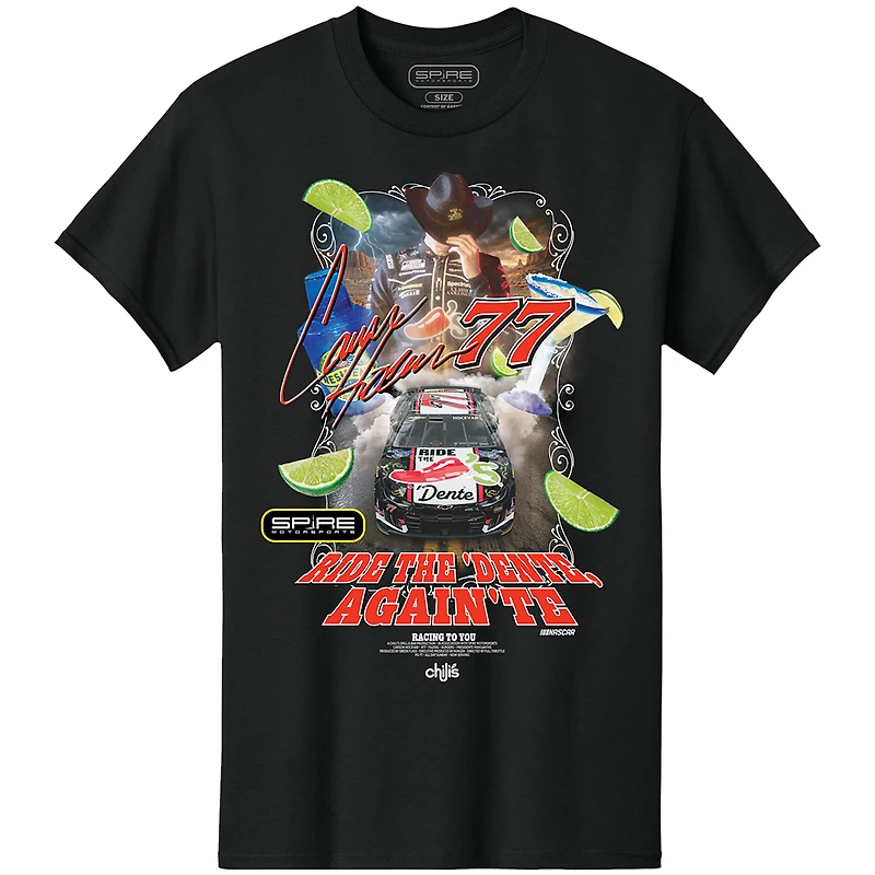 Unisex Spire Motorsports Black Carson Hocevar Chili's Ride The 'Dente T-Shirt