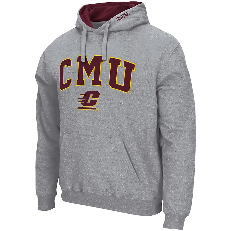 Men's Colosseum Heathered Gray Cent. Michigan Chippewas Arch and Logo Pullover Hoodie