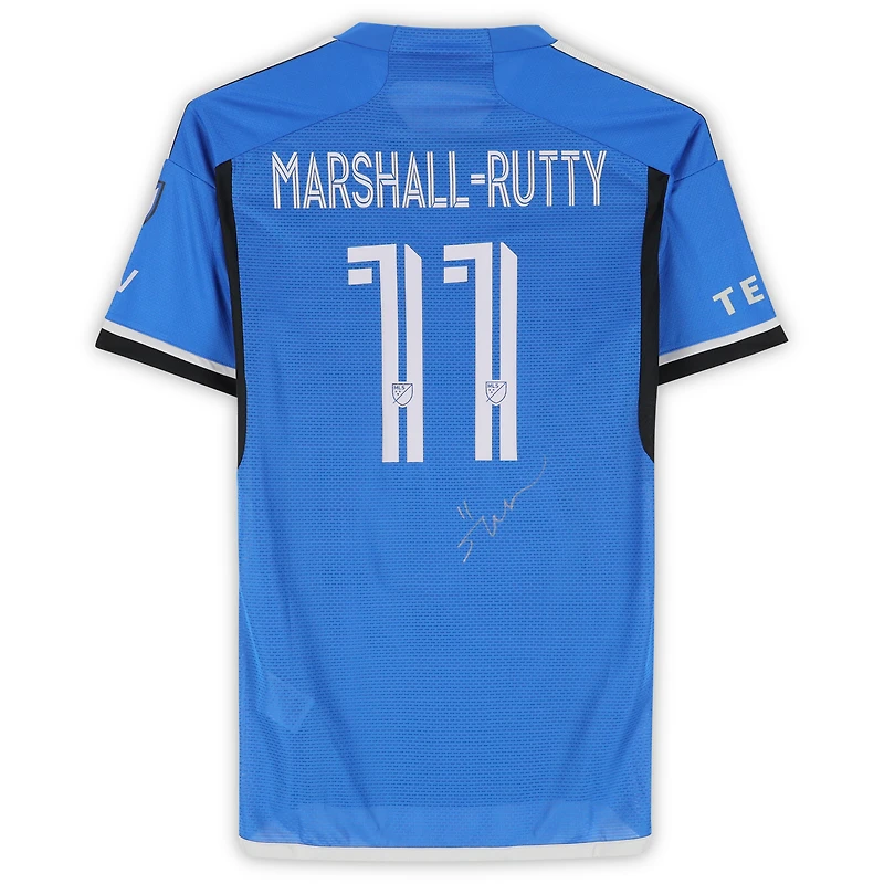 Maillot adidas bleu numéro 11 autographié par Jahkeele Marshall-Rutty du CF Montréal, saison 2024 de la MLS - Taille S