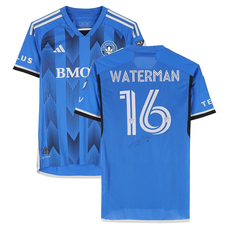 Maillot adidas bleu numéro 16 autographié par Joel Waterman du CF Montréal pour la saison 2024 de la MLS - Taille M