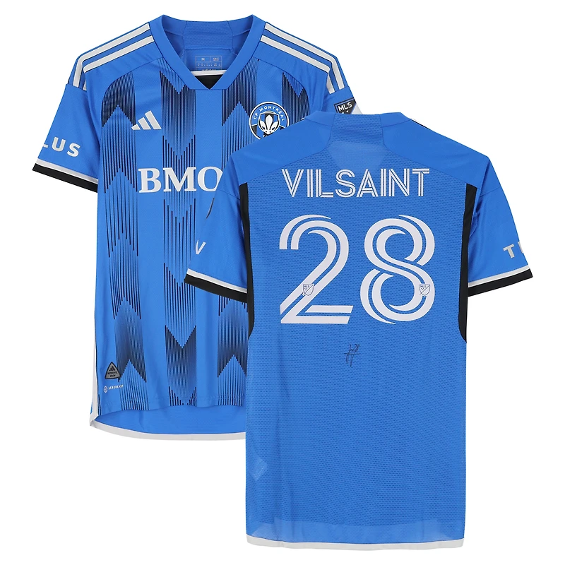 Maillot adidas bleu numéro 28 autographié par Jules-Anthony Vilsaint du CF Montréal pour la saison 2024 de la MLS - Taille M