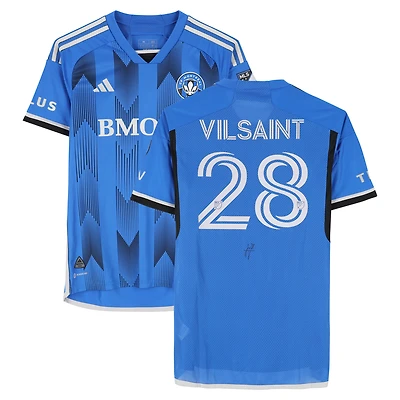 Maillot adidas bleu numéro 28 autographié par Jules-Anthony Vilsaint du CF Montréal pour la saison 2024 de la MLS - Taille M
