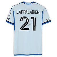 Maillot adidas bleu clair dédicacé par Lassi Lappalainen du CF Montréal, numéro 21, utilisé lors du match de la saison 2024 de la MLS - Taille M