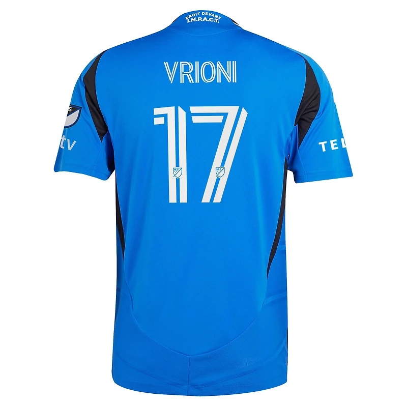 Men's adidas Giacomo Vrioni Blue CF Montréal 2025 Original Authentic Player Jersey