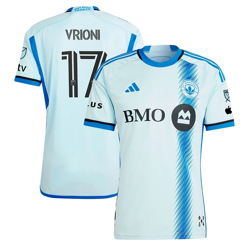 Men's adidas Giacomo Vrioni Light Blue CF Montréal 2024 Original Authentic Player Jersey