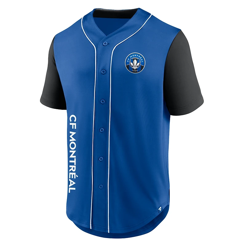 Maillot de baseball boutonné Fanatics CF Montréal Balance Fashion pour hommes, bleu