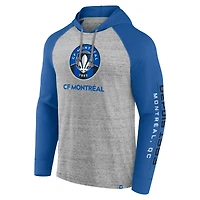 Sweat à capuche Fanatics gris chiné/bleu CF Montreal Deflection Raglan pour hommes