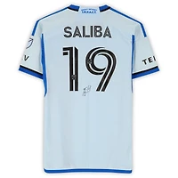 Maillot adidas bleu clair dédicacé par Nathan Saliba du CF Montréal, numéro 19, utilisé lors du match de la saison 2024 de la MLS - Taille M