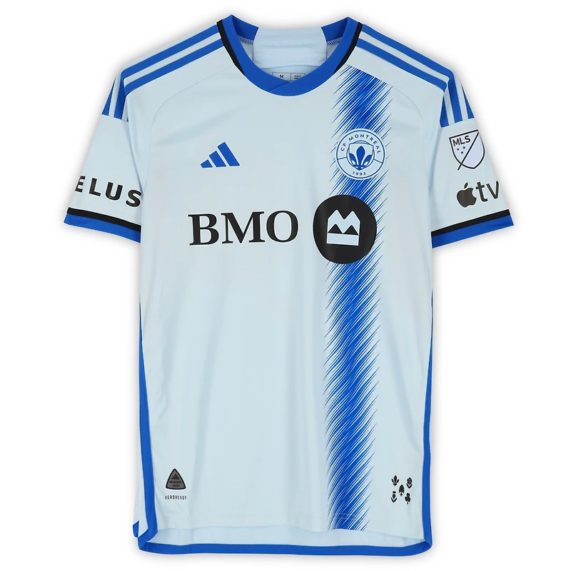 Maillot adidas bleu clair dédicacé par Nathan Saliba du CF Montréal, numéro 19, utilisé lors du match de la saison 2024 de la MLS - Taille M