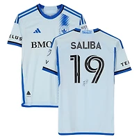 Maillot adidas bleu clair dédicacé par Nathan Saliba du CF Montréal, numéro 19, utilisé lors du match de la saison 2024 de la MLS - Taille M
