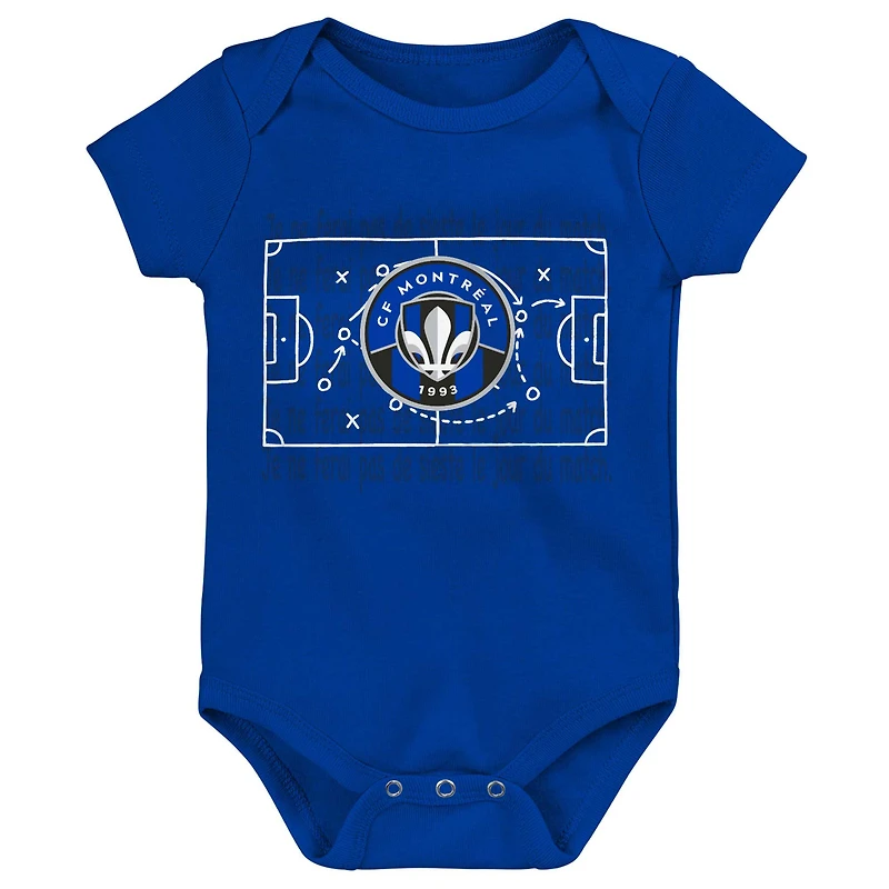 Ensemble de 3 bodys CF Montreal pour nouveau-nés et nourrissons, bleu/noir/gris