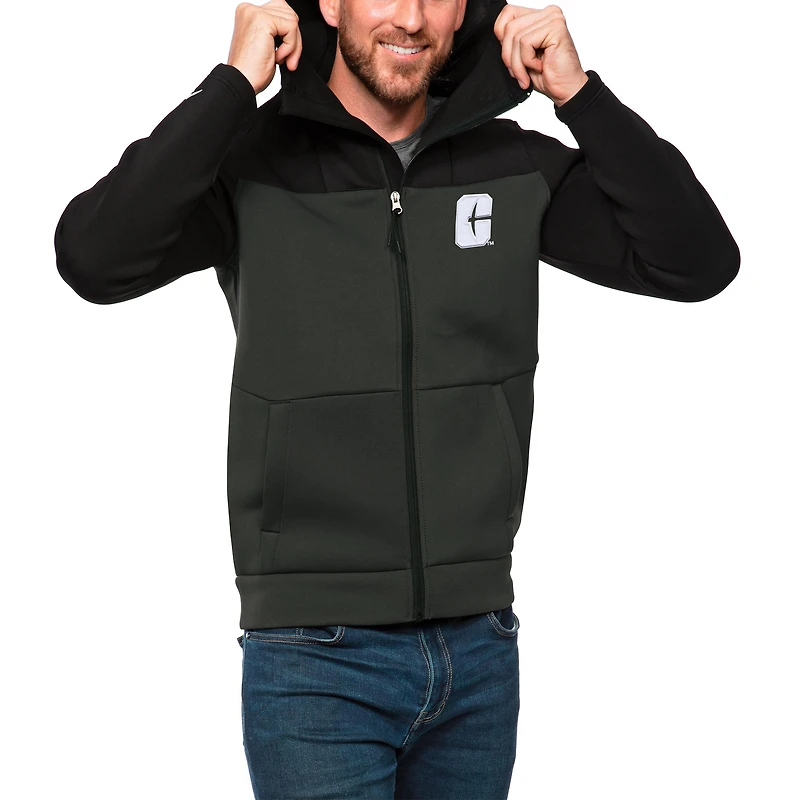 Men's Antigua Black/Charcoal Charlotte 49ers Protect Full-Zip Hoodie