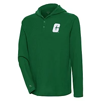 Men's Antigua Green Charlotte 49ers Strong Hold Long Sleeve Henley Hoodie T-Shirt