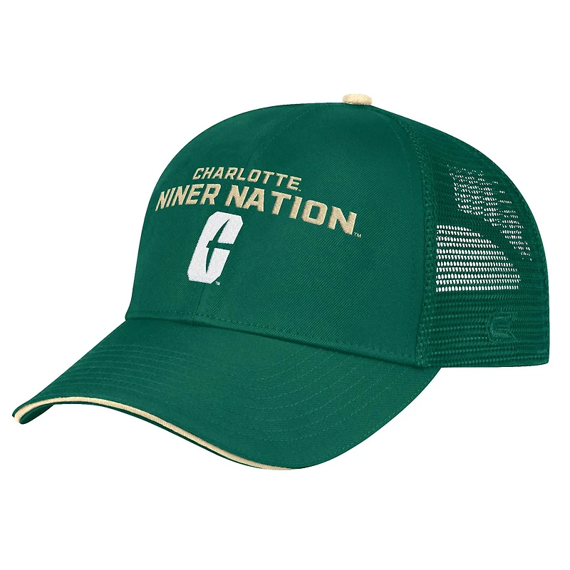 Casquette réglable Colosseum Green Charlotte 49ers Wyatt Primary Team Trucker pour hommes