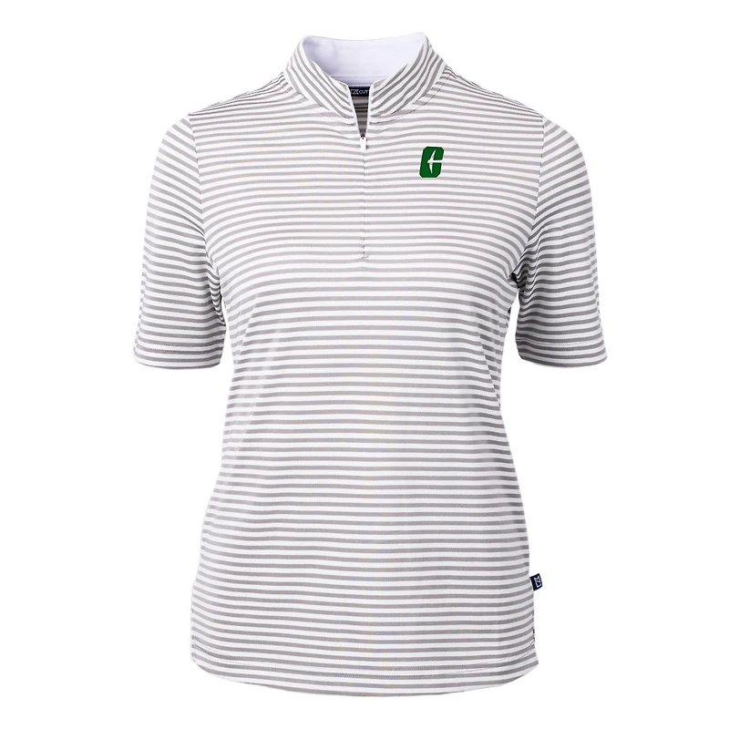 Polo recyclé à rayures DryTec Virtue Eco Pique pour femme, gris Cutter & Buck, Charlotte 49ers