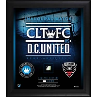 Collage encadré 15" x 17" du match inaugural du Charlotte FC 2022 contre D.C. United avec un morceau de ballon de football utilisé lors du match - Édition limitée à 250 exemplaires
