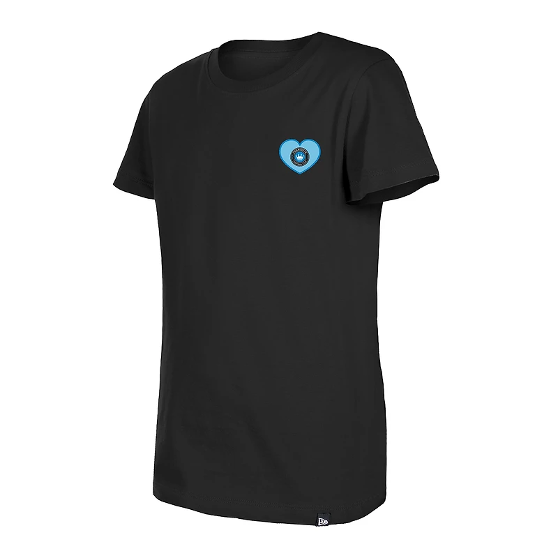 Girls Youth New Era Black Charlotte FC Bubble Heart T-Shirt