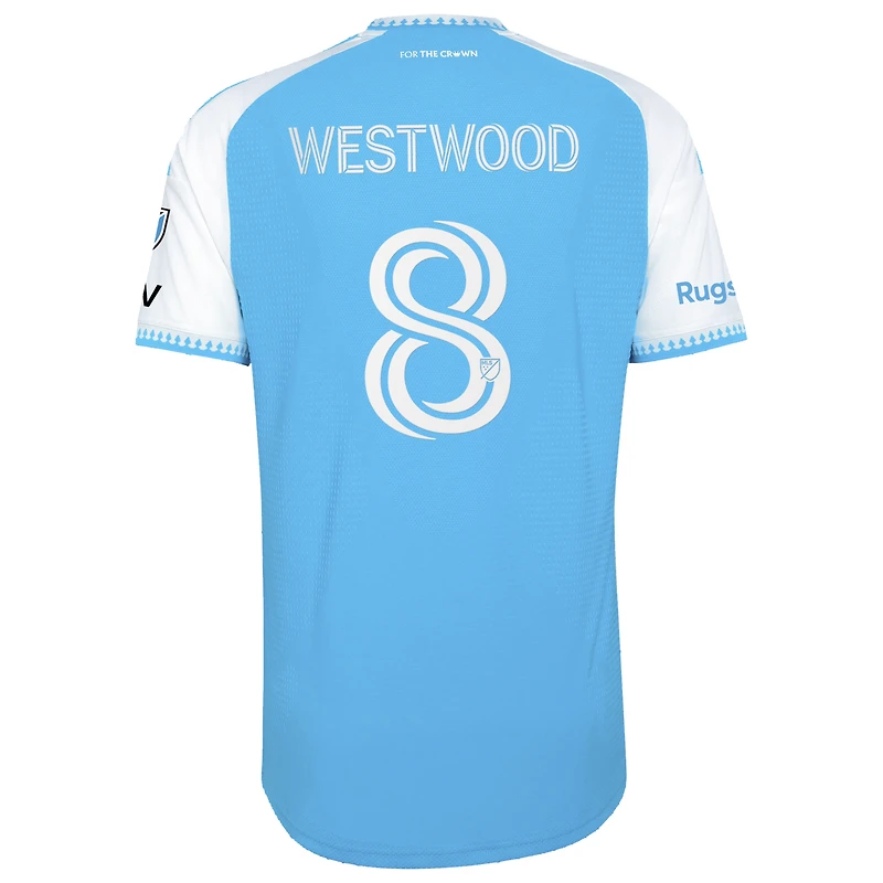 Maillot adidas Ashley Westwood bleu Charlotte FC 2026 Carolina pour homme : écusson authentique Crowns Up On-Field
