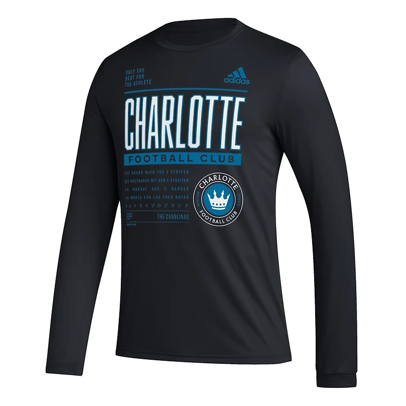 T-shirt AEROREADY à manches longues adidas Charlotte FC Club DNA pour homme, noir