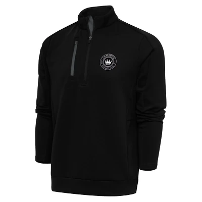 Men's Antigua Black Charlotte FC Brushed Metallic Logo Big & Tall Generation Quarter-Zip Pullover Top