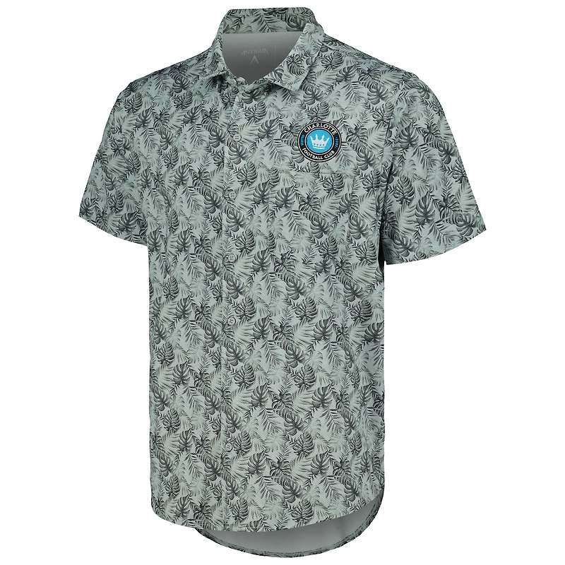 Men's Antigua Black Charlotte FC Resort Button-Up Shirt
