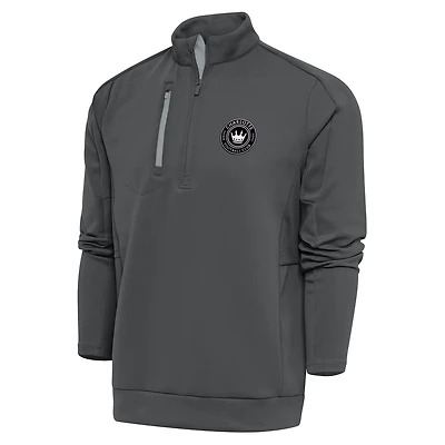 Pull à col rond et fermeture éclair quart de tour pour homme, gris Antigua Charlotte FC, logo métallisé brossé