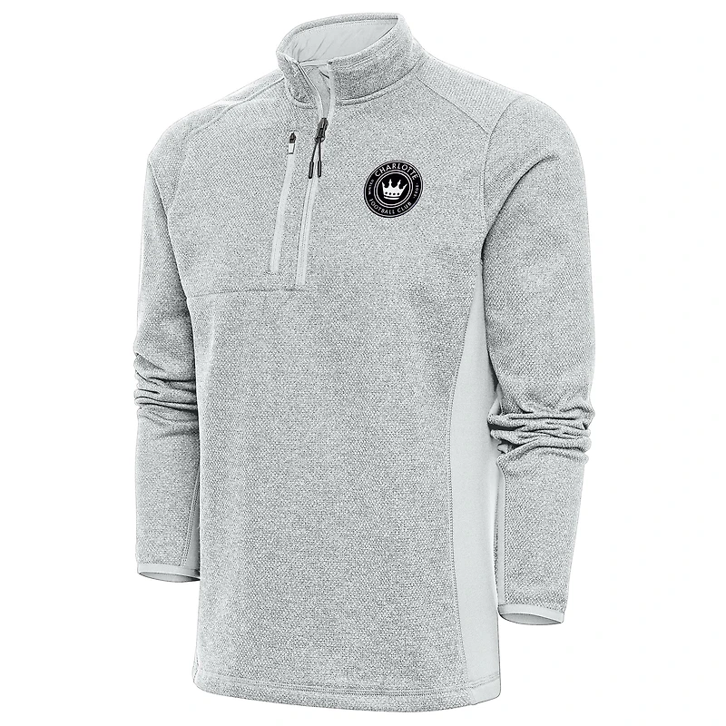 Pull-over à fermeture éclair quart de tour pour homme, gris chiné, logo métallique brossé, Charlotte FC, Antigua