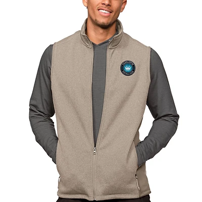 Men's Antigua Oatmeal Charlotte FC Primary Team Logo Course Full-Zip Vest