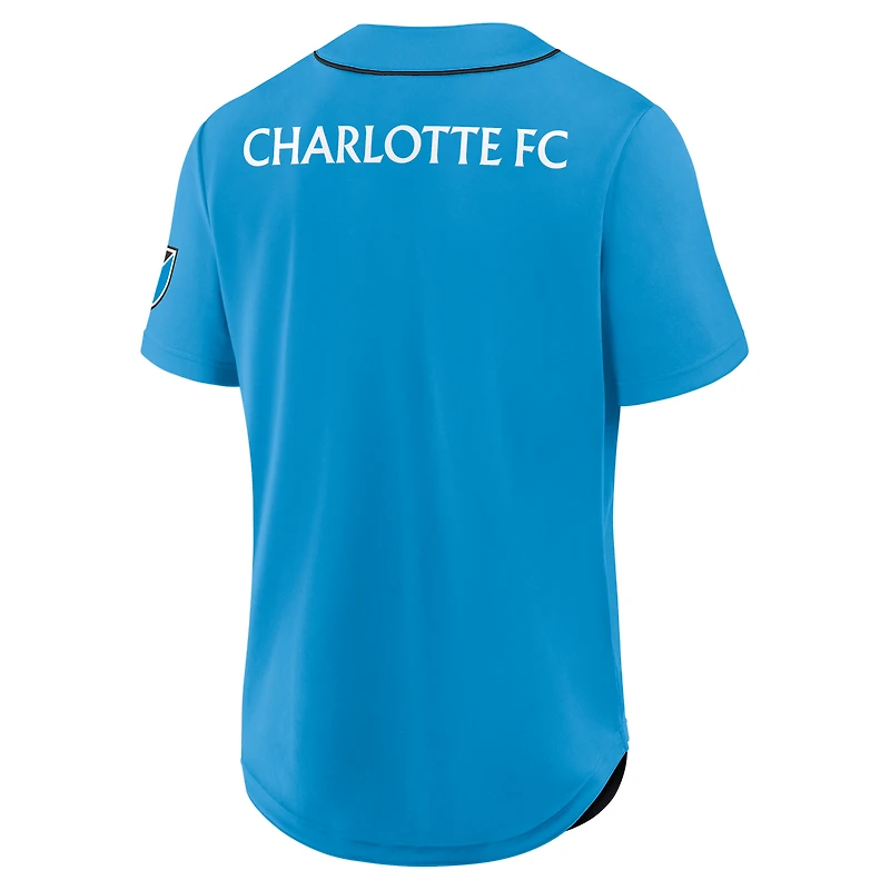 Maillot de baseball Fanatics bleu Charlotte FC Injury Time pour homme