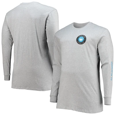 T-shirt à manches longues Charlotte FC Big & Tall Combo gris chiné pour homme