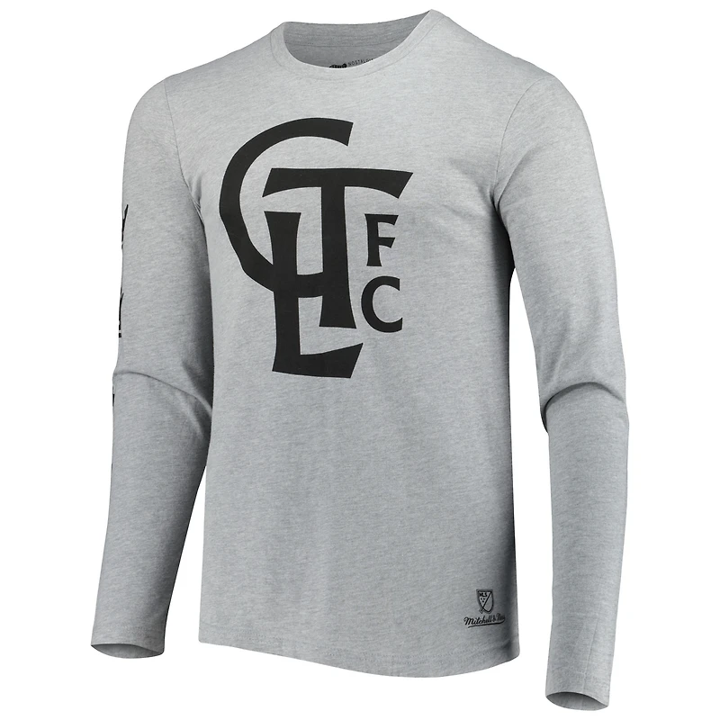 Men's Mitchell & Ness Heathered Gray Charlotte FC Logo Long Sleeve T-Shirt