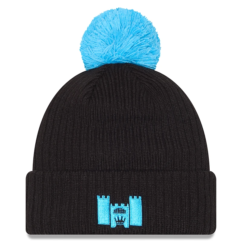 Bonnet tricoté à revers et pompon noir Charlotte FC 2025 pour homme New Era
