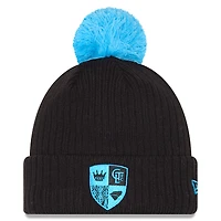 Bonnet tricoté à revers et pompon noir Charlotte FC 2025 pour homme New Era