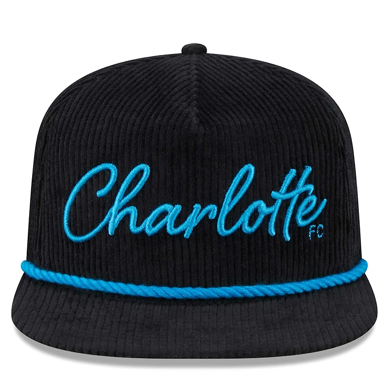 Men's New Era Black Charlotte FC Corduroy Golfer Adjustable Hat