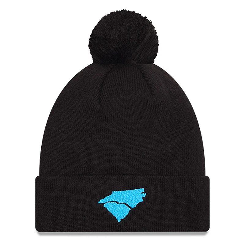 Bonnet en tricot à revers et crochet en jersey New Era noir Charlotte FC pour hommes avec pompon