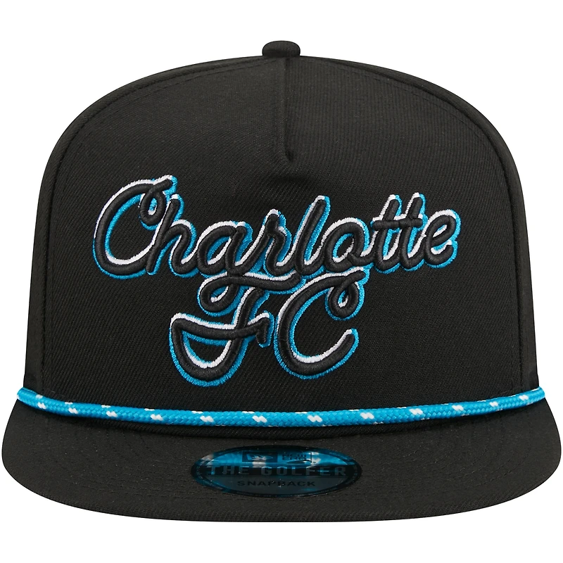 Men's New Era  Black Charlotte FC Script Golfer Adjustable Hat