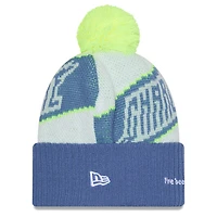 Bonnet tricoté à revers et pompon New Era Charlotte FC 2025 blanc pour homme