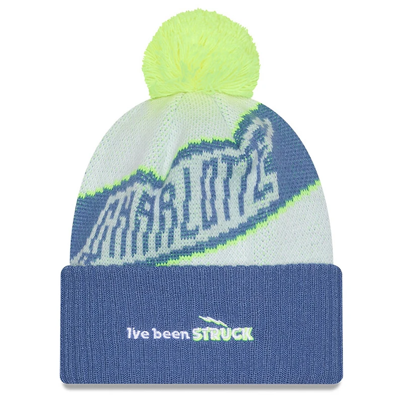 Bonnet tricoté à revers et pompon New Era Charlotte FC 2025 blanc pour homme