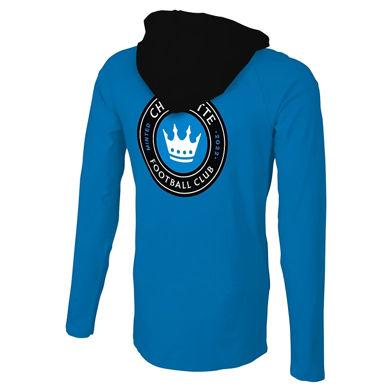 T-shirt à capuche manches longues et Stadium Essentials Charlotte FC Tradition Raglan pour hommes, bleu