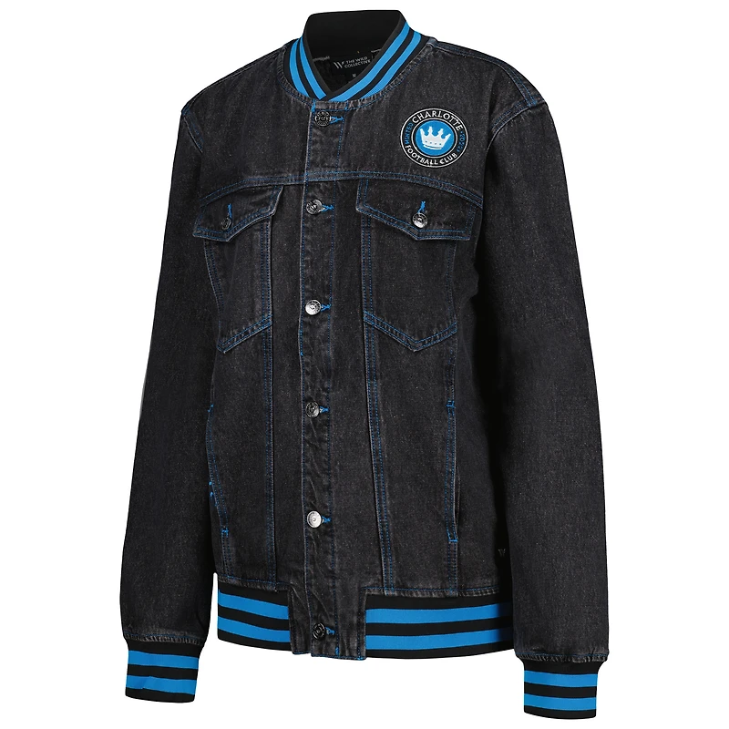 Blouson aviateur à boutons complets en jean noir Charlotte FC The Wild Collective pour hommes