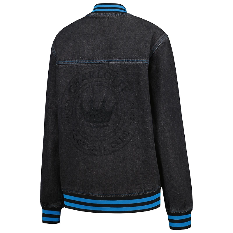 Blouson aviateur à boutons complets en jean noir Charlotte FC The Wild Collective pour hommes