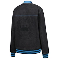 Blouson aviateur à boutons complets en jean noir Charlotte FC The Wild Collective pour hommes