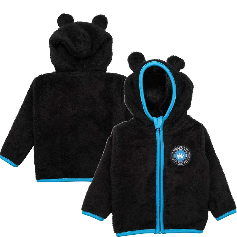 Sweat à capuche entièrement zippé en peluche Tie-Breaker Teddy du Charlotte FC noir pour tout-petits