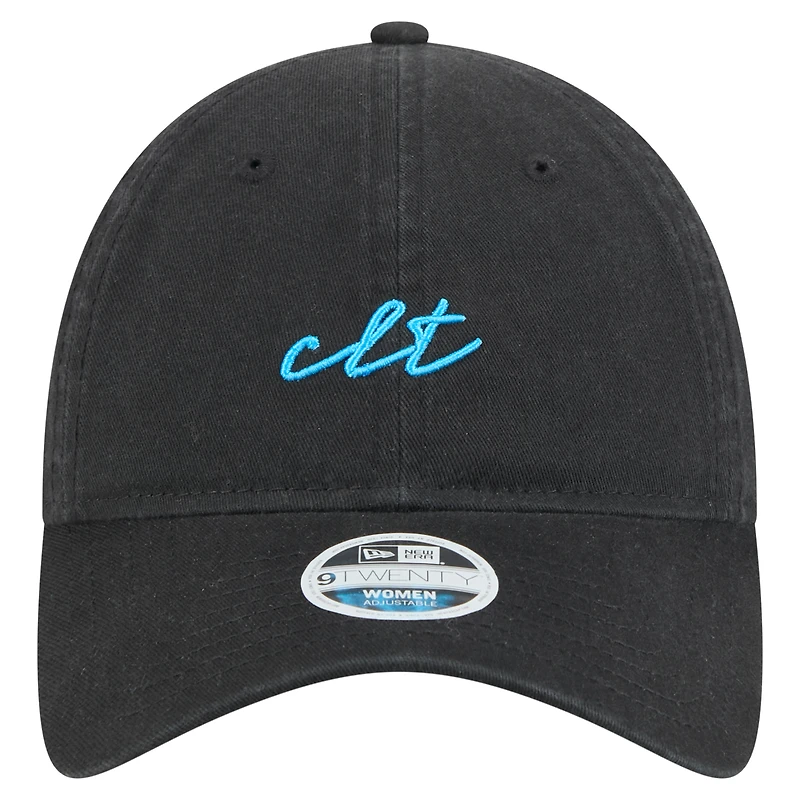 Casquette ajustable Charlotte FC Script 9TWENTY noire New Era pour femme