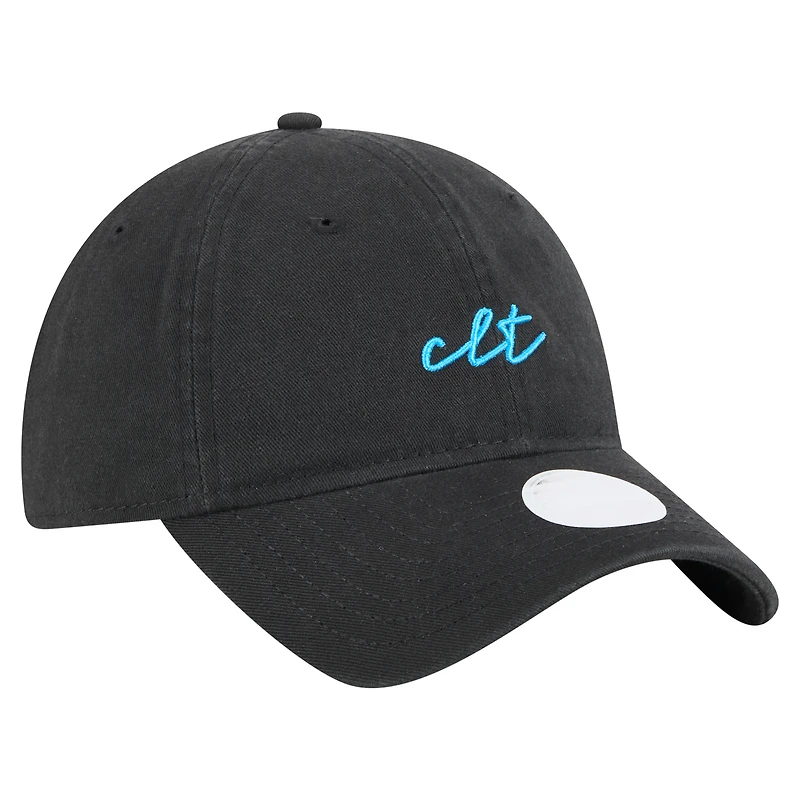 Casquette ajustable Charlotte FC Script 9TWENTY noire New Era pour femme