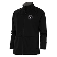 Women's Antigua Black Charlotte FC Brushed Metallic Logo Links Full-Zip Golf Jacket