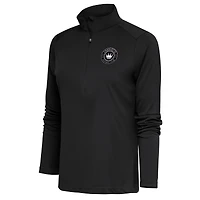 Women's Antigua Charcoal Charlotte FC Brushed Metallic Logo Tribute Half-Zip Top