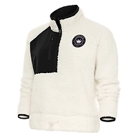 Women's Antigua Cream Charlotte FC Brushed Metallic Logo Fusion Pullover