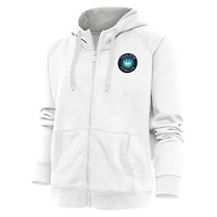 Women's Antigua White Charlotte FC Logo Victory Full-Zip Hoodie